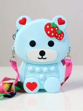 Kids POP-IT Teddy Bear Silicon  Crossbody Purse w/Zipper Closure